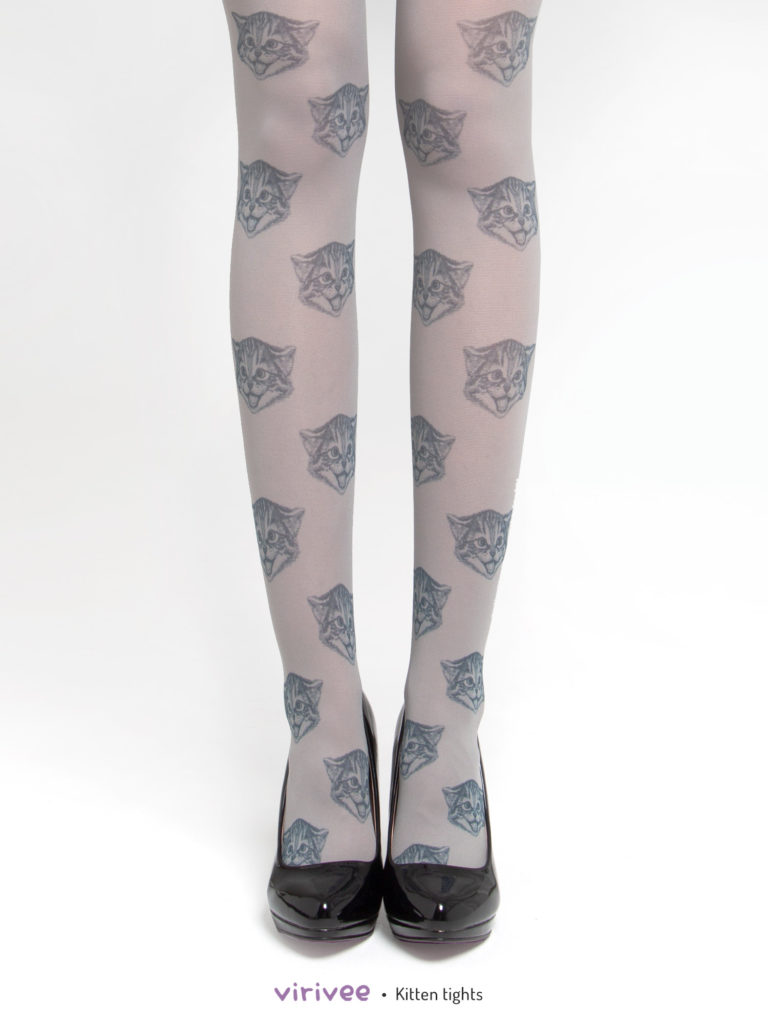 Grey kitten tights for women