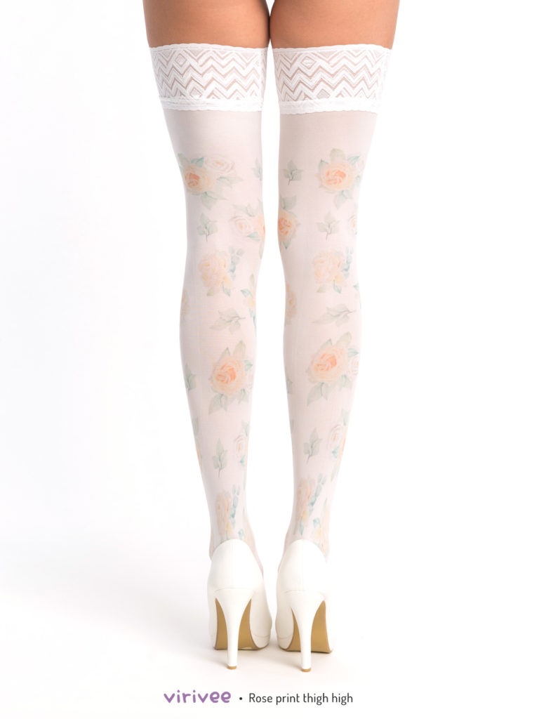 Yellow rose print thigh high stay-up